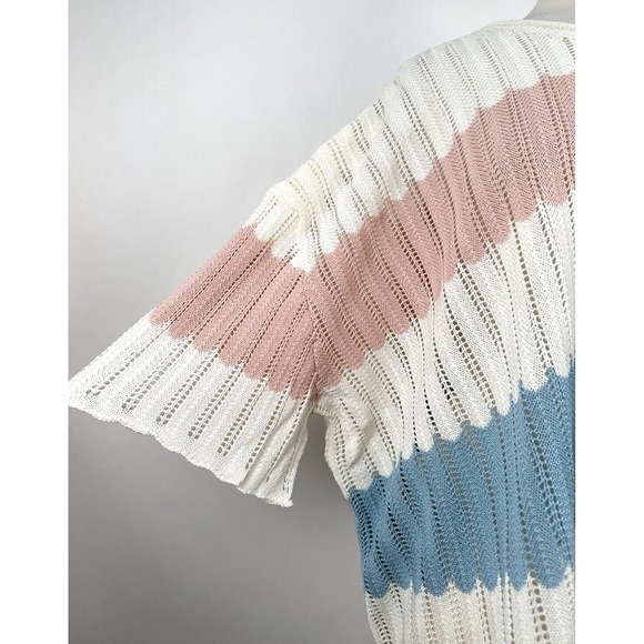 NEW POL Boxy Oversize Sweater LARGE Ivory Blue Pink Stripes V-neck Drop Shoulder - Picture 3 of 13